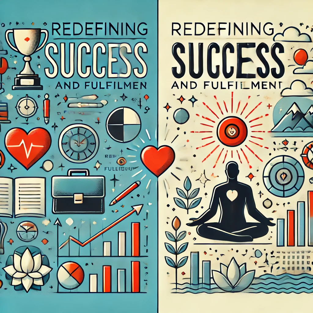 A-visually-engaging-illustration-depicting-the-concept-of-Redefining-Success-and-Fulfillment.-On-one-side-show-traditional-symbols-of-success-like